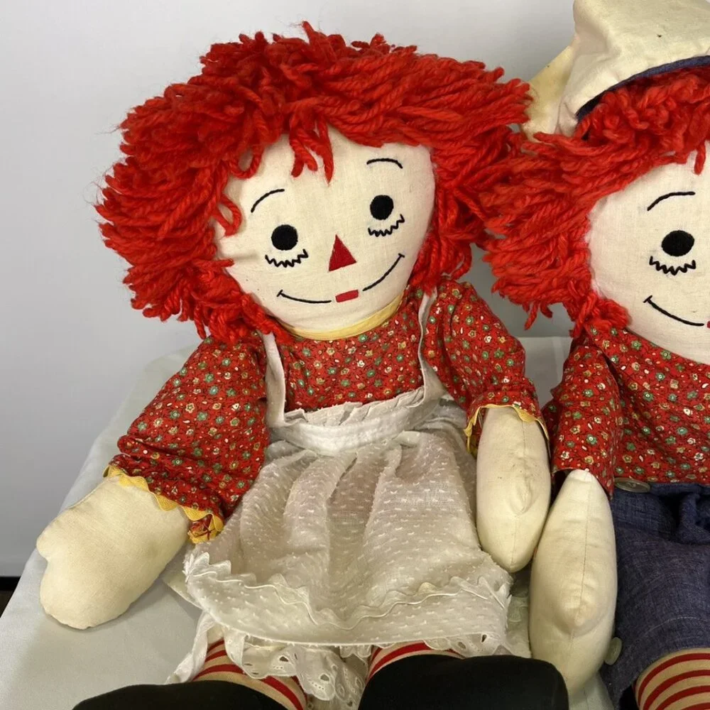 Vintage 60s 70s Raggedy Ann & Andy Plush Dolls Knickerbocker 26
